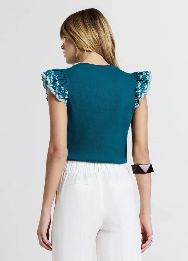 Calliope t-shirt côtelé femme volants manches courtes
