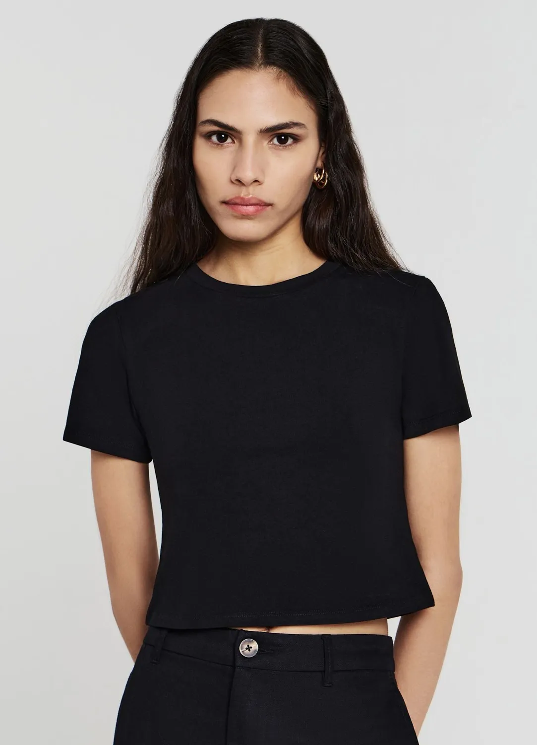 Calliope T-shirt crop coton femme uni col rond