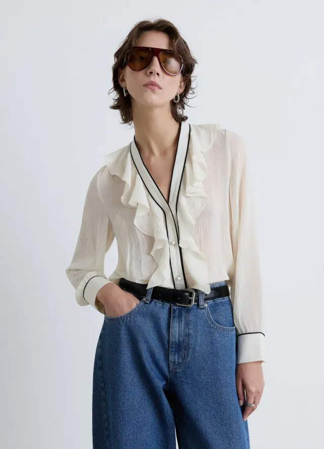 Calliope chemise volants femme col V contrasté