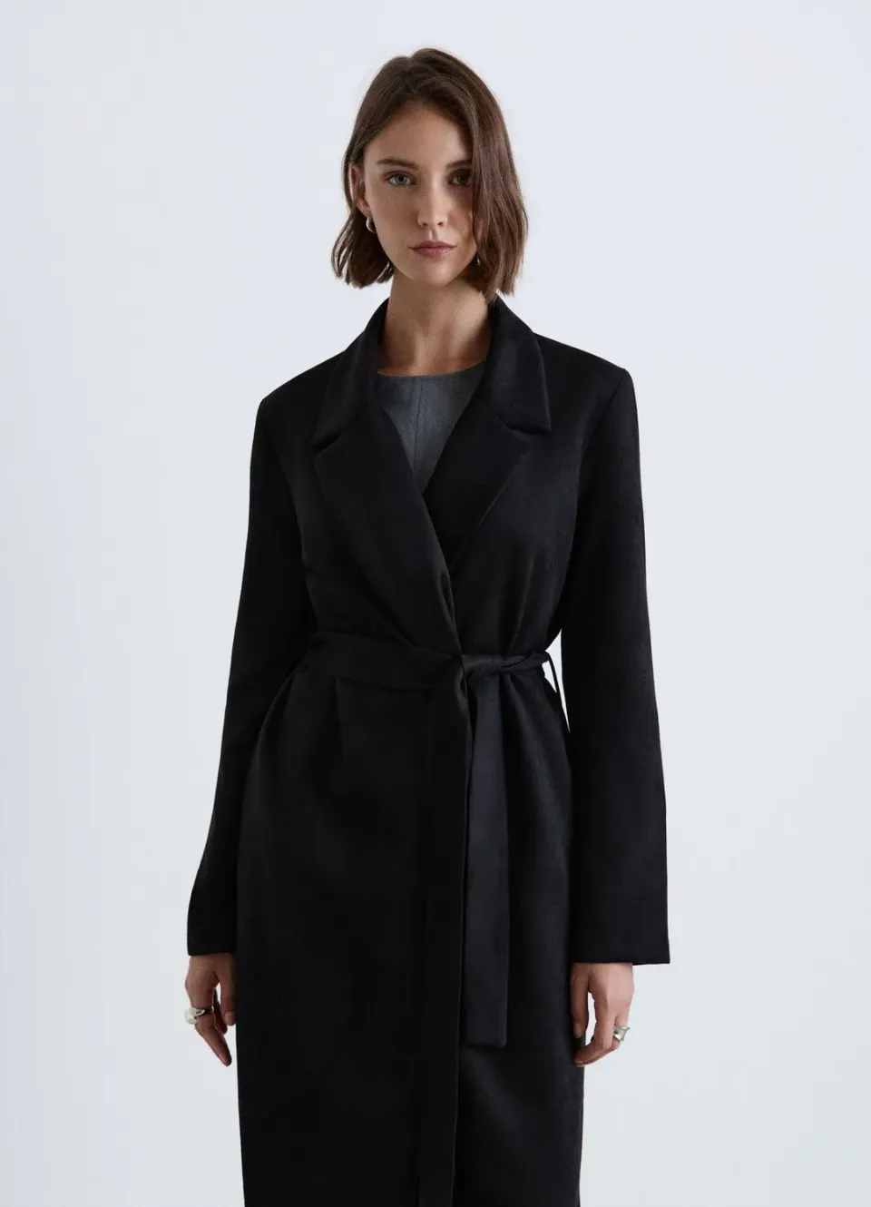 Calliope Manteau Long Uni femme avec ceinture à nouer