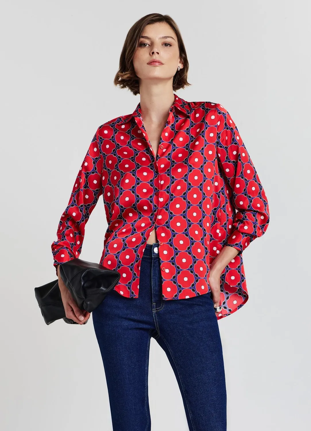 Chemise Calliope satin fantaisie femme manches longues