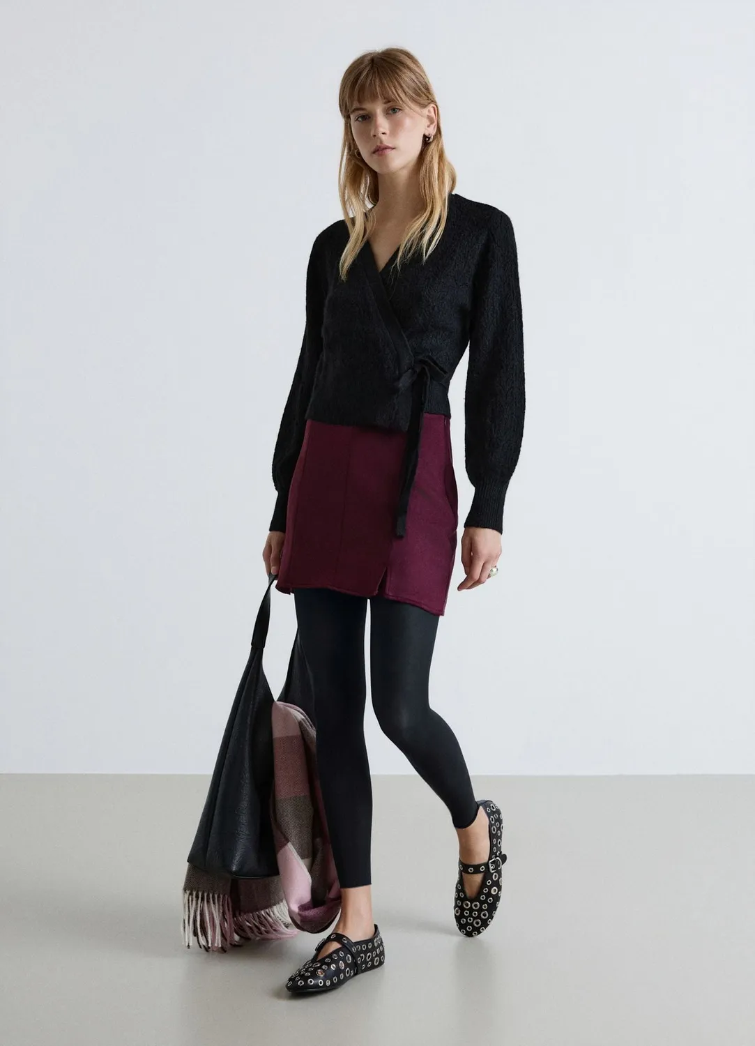Calliope maille ajourée gilet cache-cœur femme ceinture