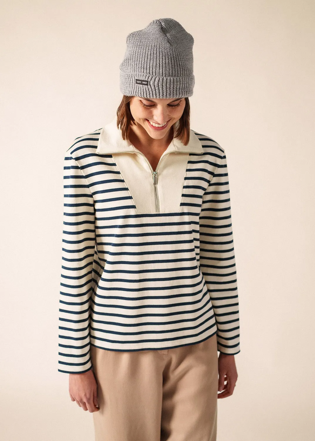Saint James Perlé bonnet gris clair 100% laine
