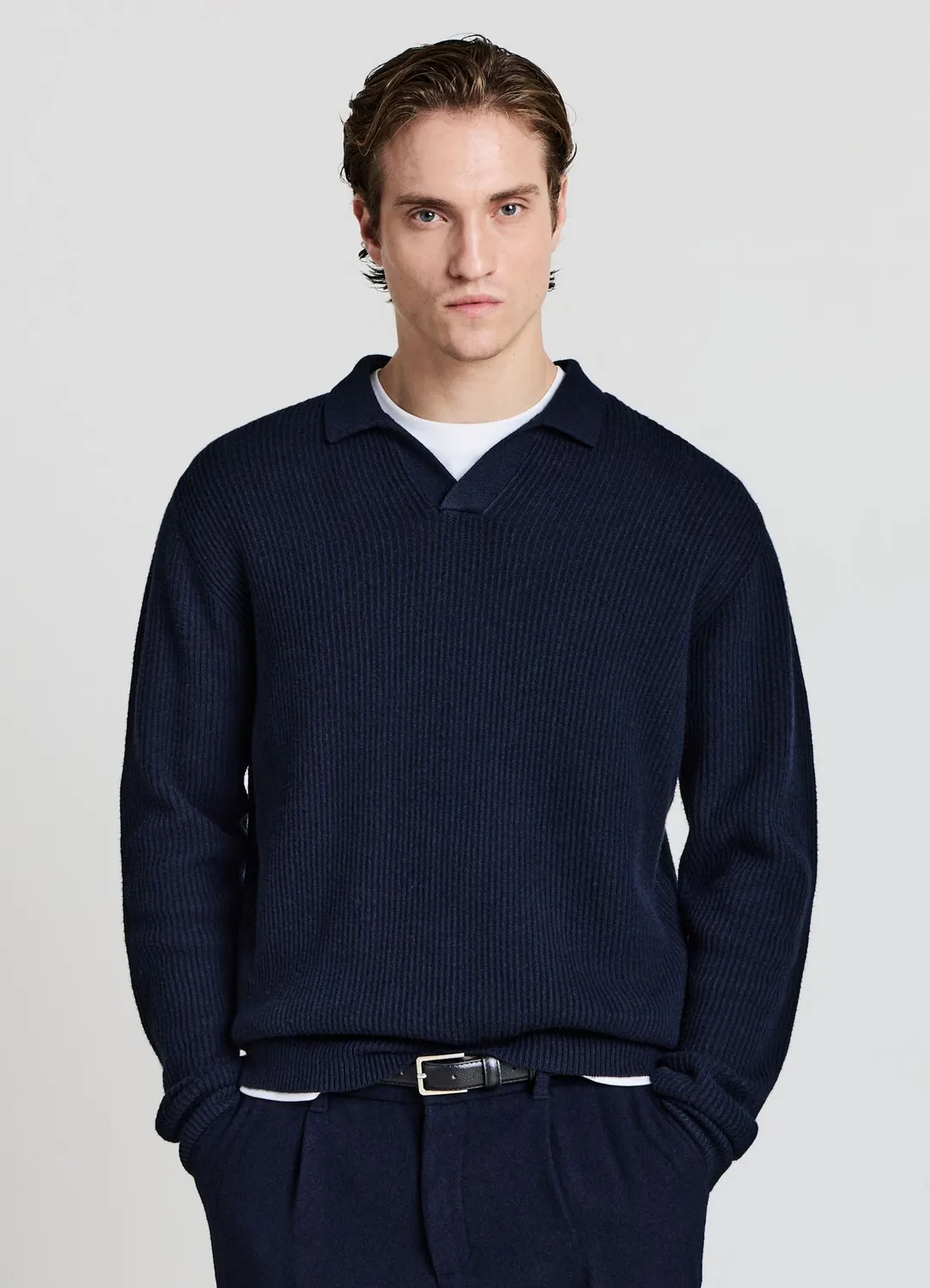 Calliope maille côtelée col polo pull homme taille L uni