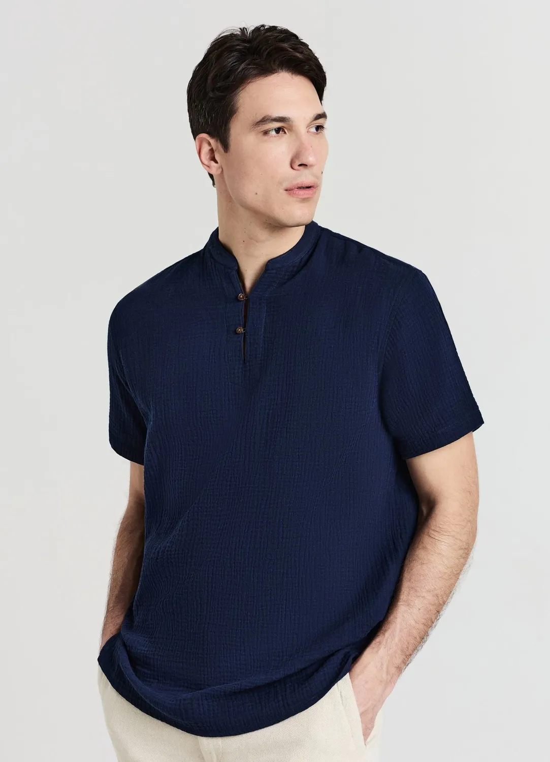 Calliope chemise homme coton gaufré manches courtes