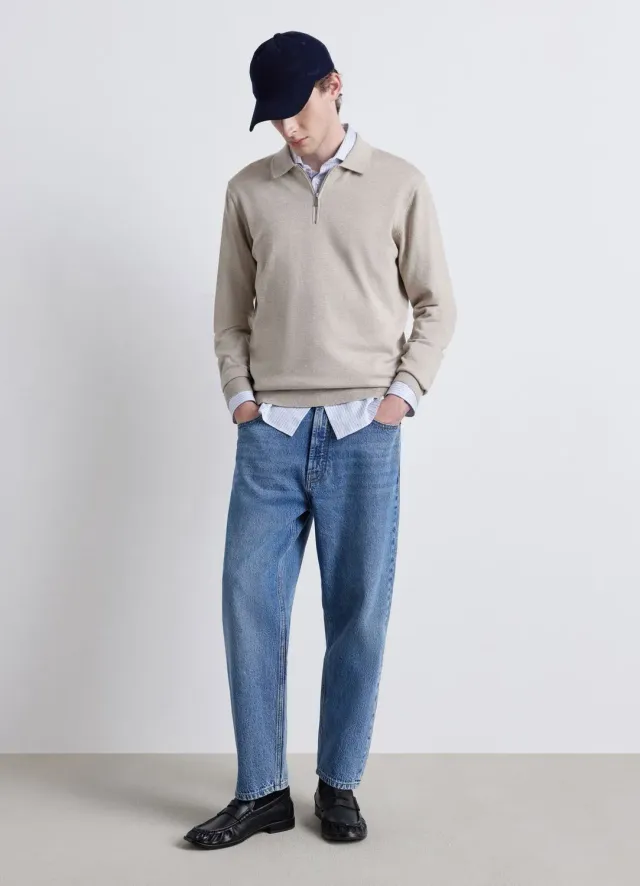 Calliope polo homme manches longues demi-zip uni