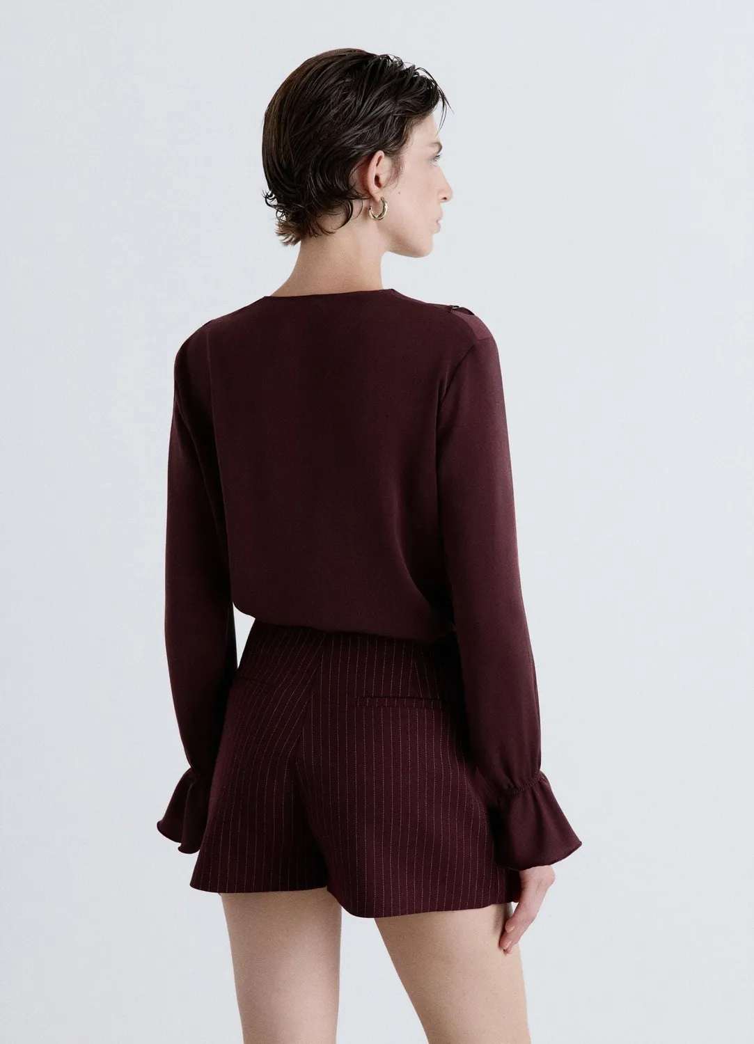 Calliope blouse volants satinée col V femme S