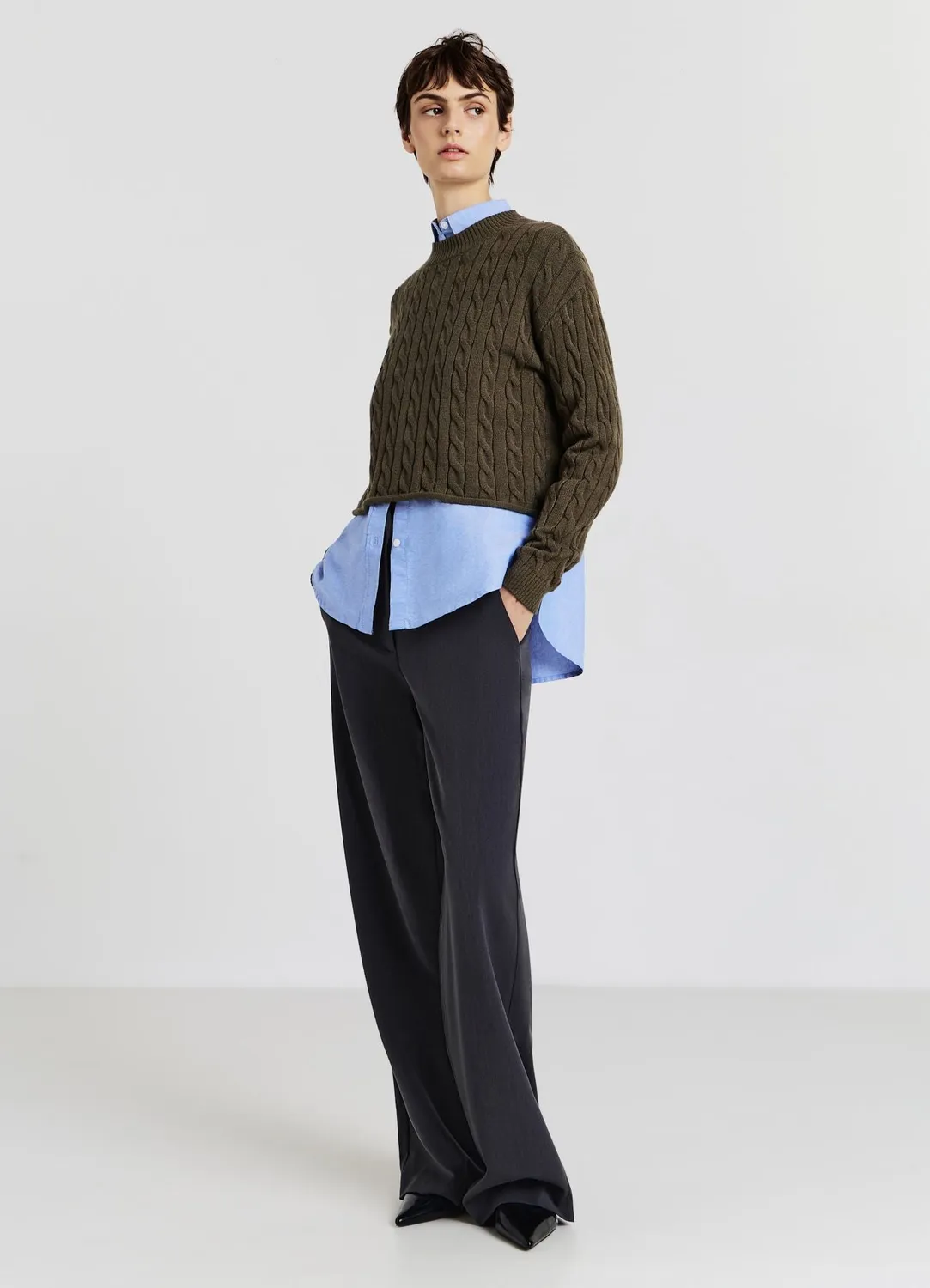 Calliope pull crop torsadé femme manches longues