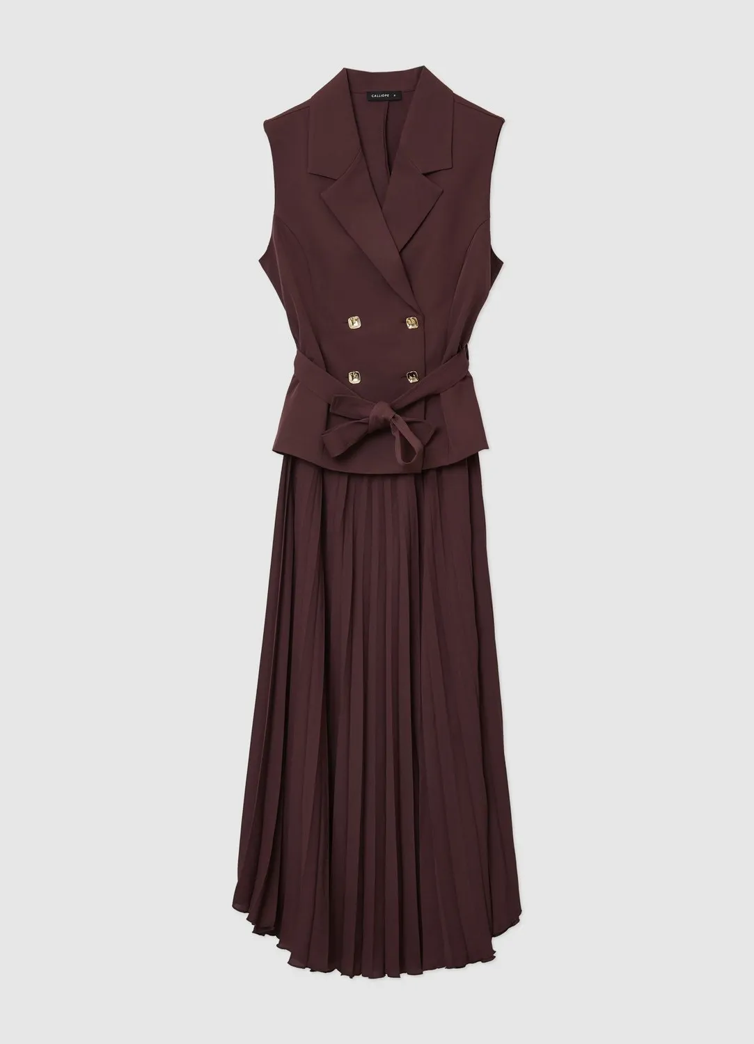 Calliope robe gilet plissée boutonnée femme à ceinture