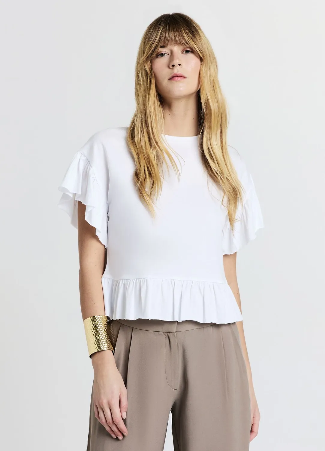 Calliope T-shirt volants coton femme col rond