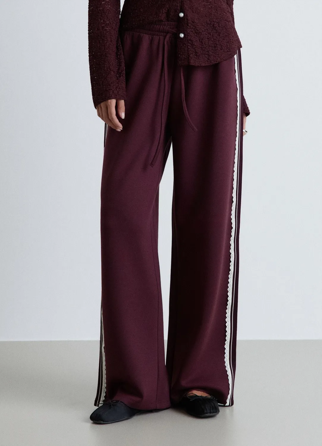 Calliope pantalon palazzo coulisse dentelle femme uni