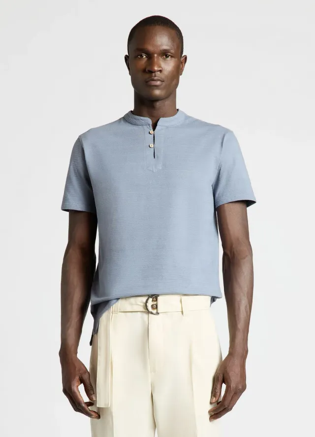 Calliope t-shirt homme col tunisien uni micro-rayé
