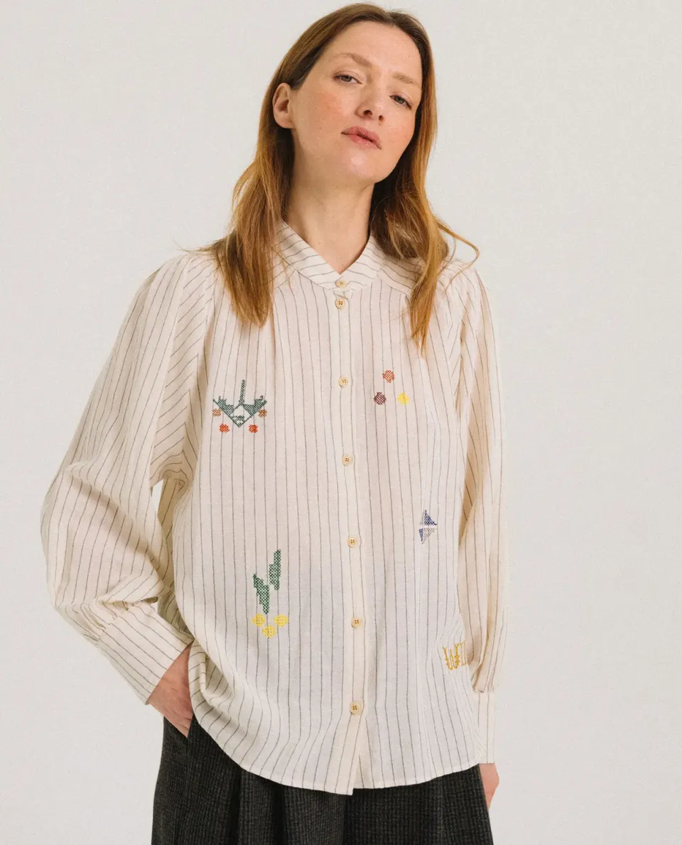 TINSELS FOREST ISOBELA blouse rayée brodée