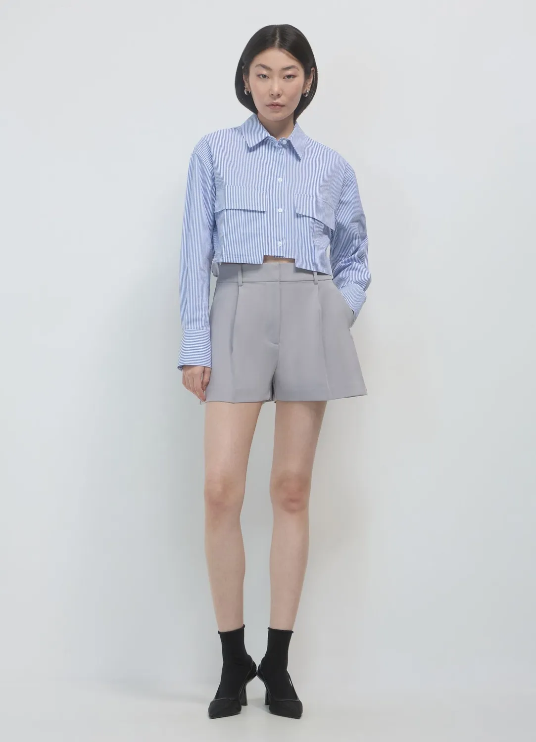 Calliope chemise crop à rayures femme manches longues