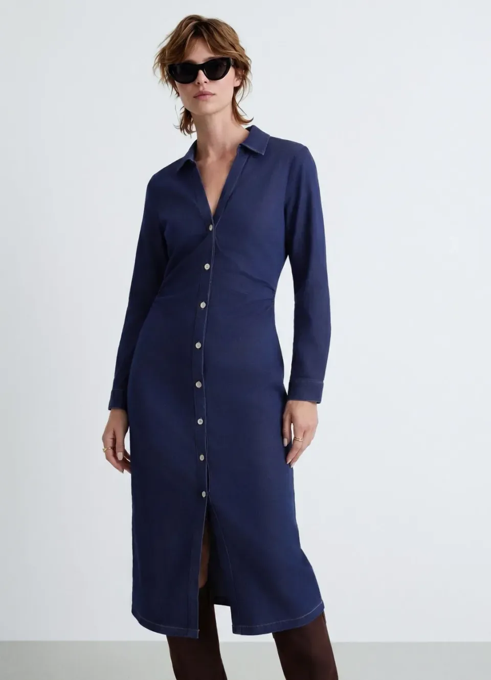 Calliope robe chemisier denim stretch boutons femme