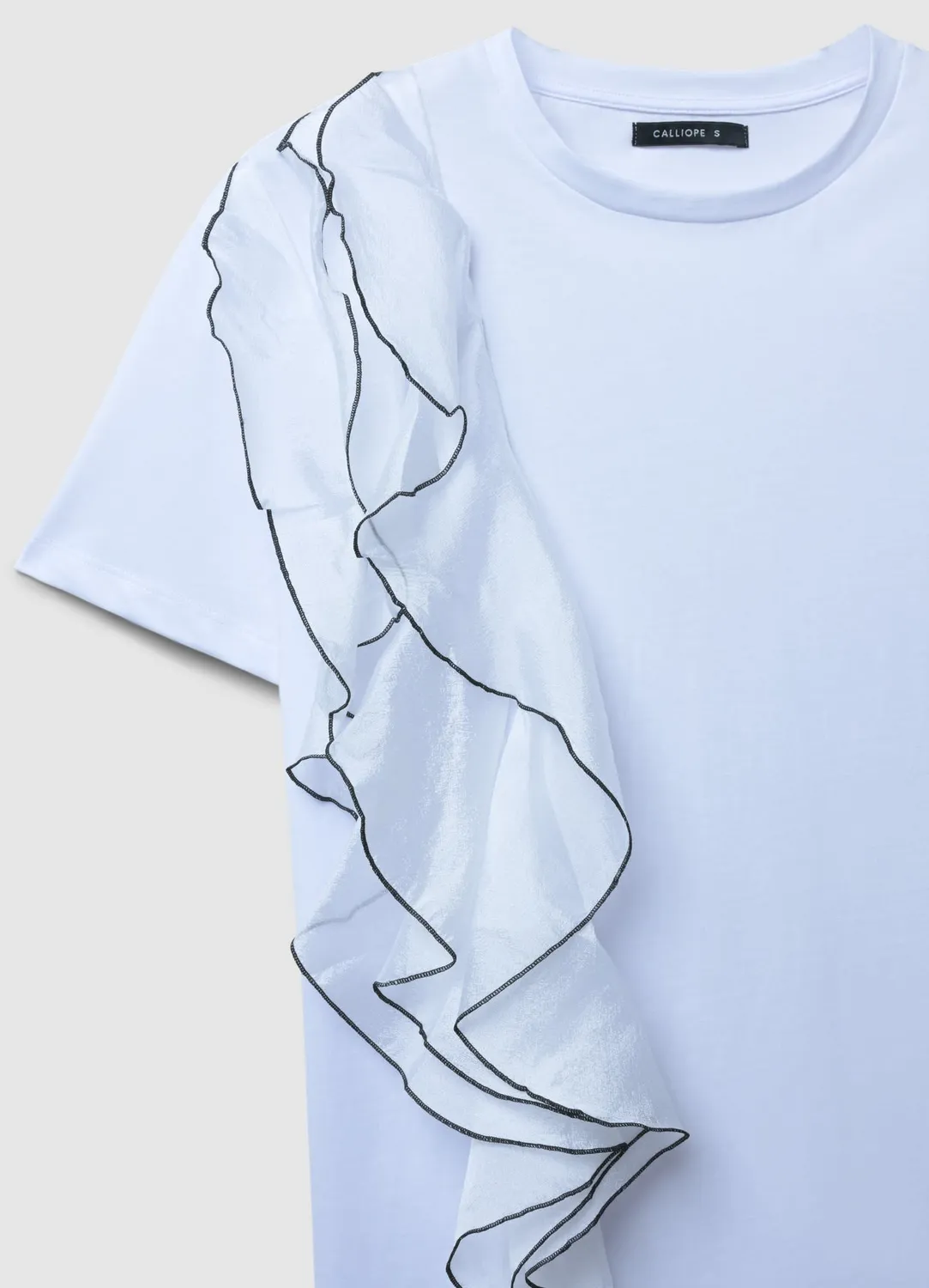Calliope t-shirt femme volants col rond uni