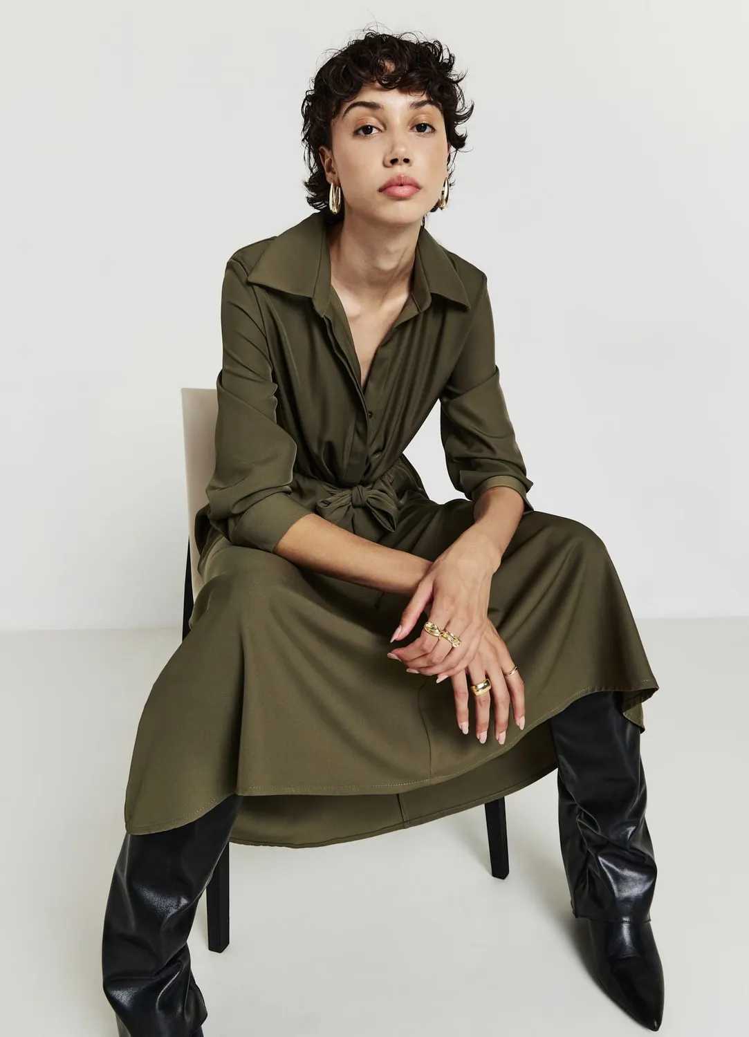Calliope robe chemise longue coton à nœud femme