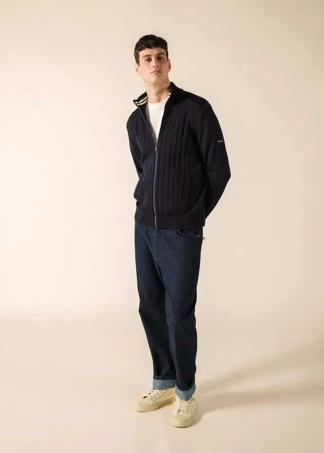 Saint James Calypso Réédit gilet navy blanc laine