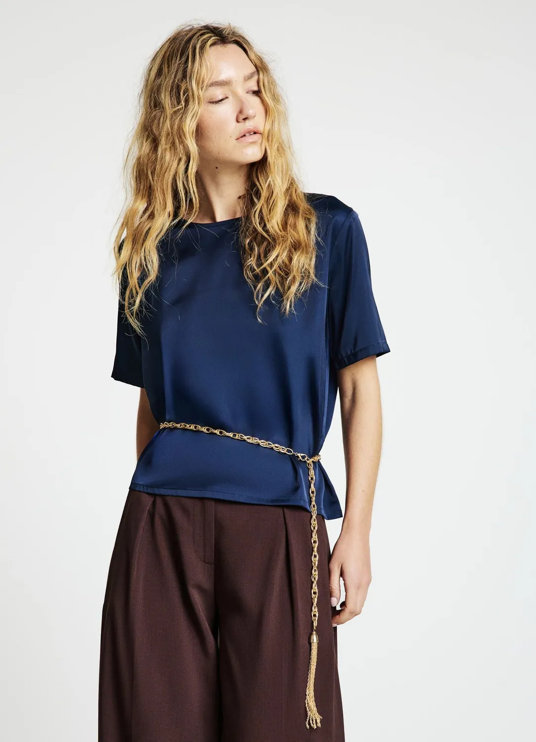 Calliope t-shirt satin femme uni col rond