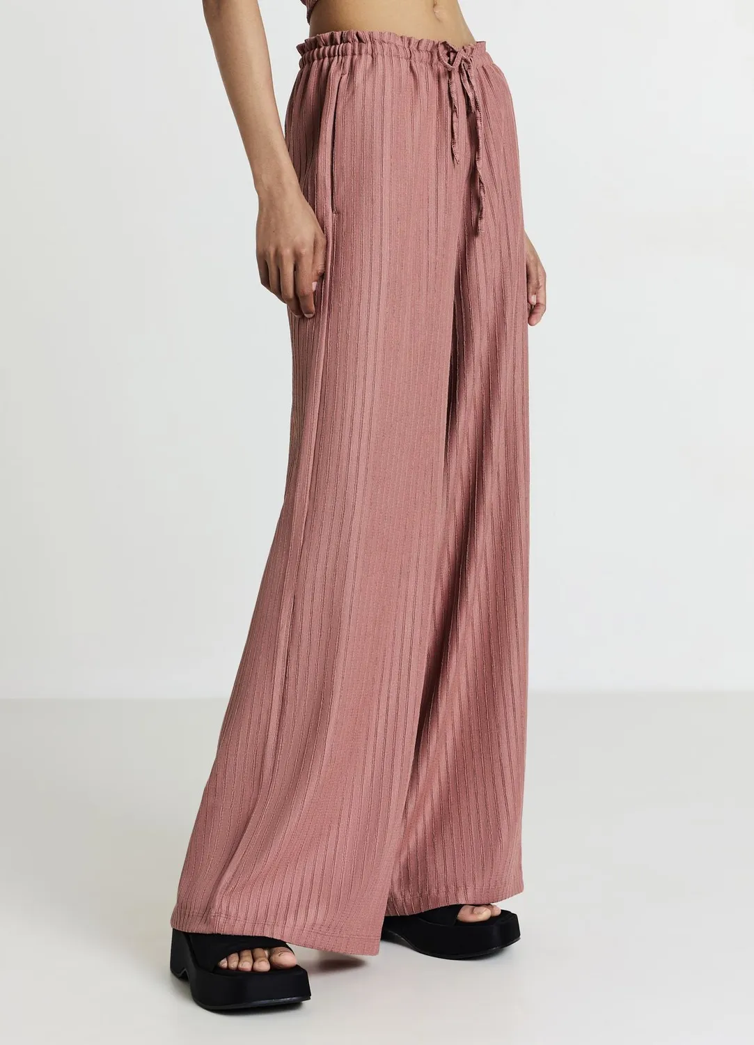 Calliope Pantalon palazzo femme uni relief taille unique