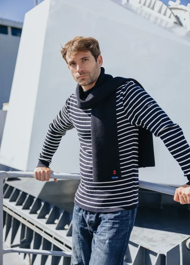 Saint James Emerillon écharpe navy laine broderie ancre