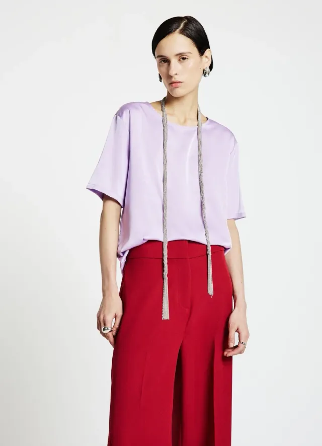 Calliope T-shirt Satiné Femme Col Rond Uni