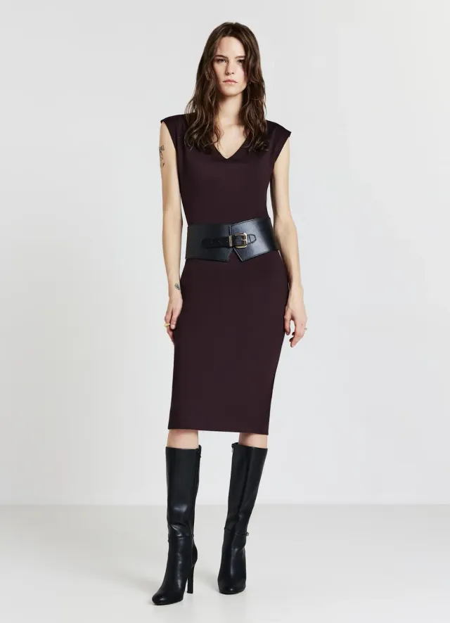 Calliope Atelier robe fourreau col V fente dos