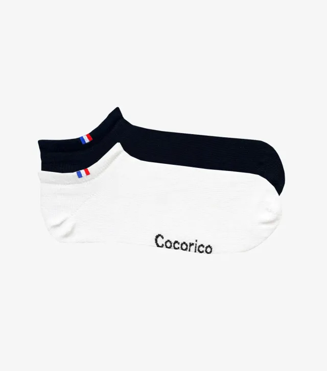 Cocorico Invisible chaussettes femme x2 noir blanc coton