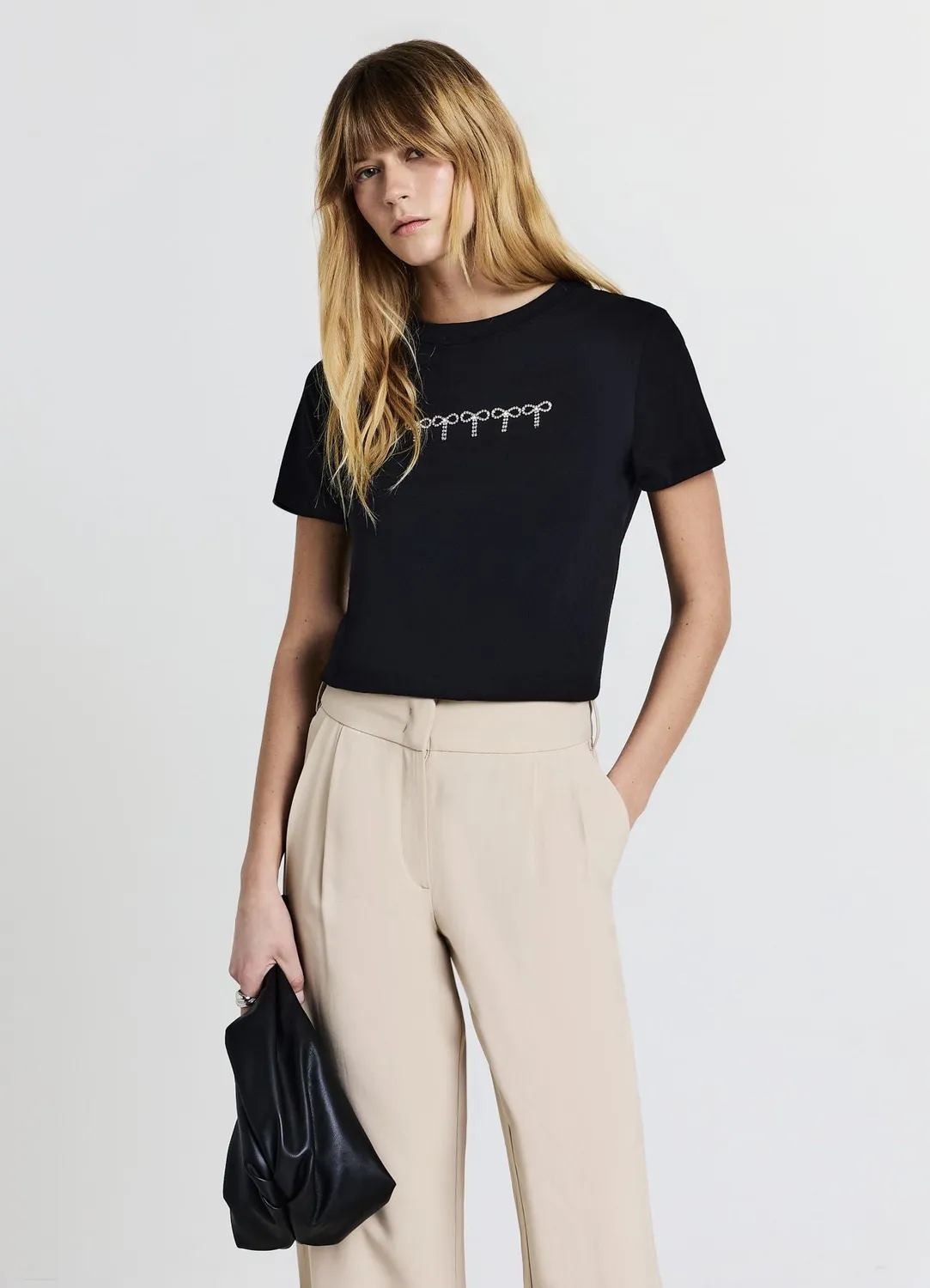 Calliope T-shirt nœuds strass coton col rond