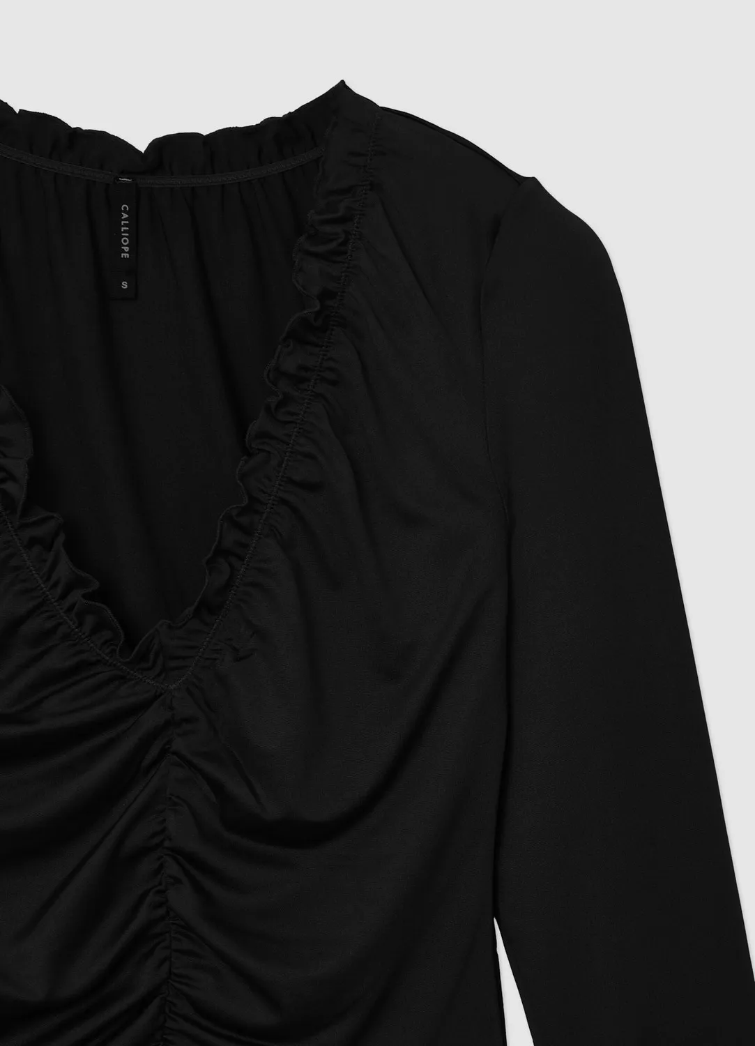 Calliope Body col V volant femme manches longues froncées