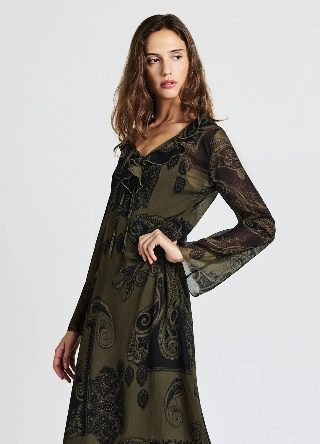 Calliope robe longue paisley georgette manches longues fluide
