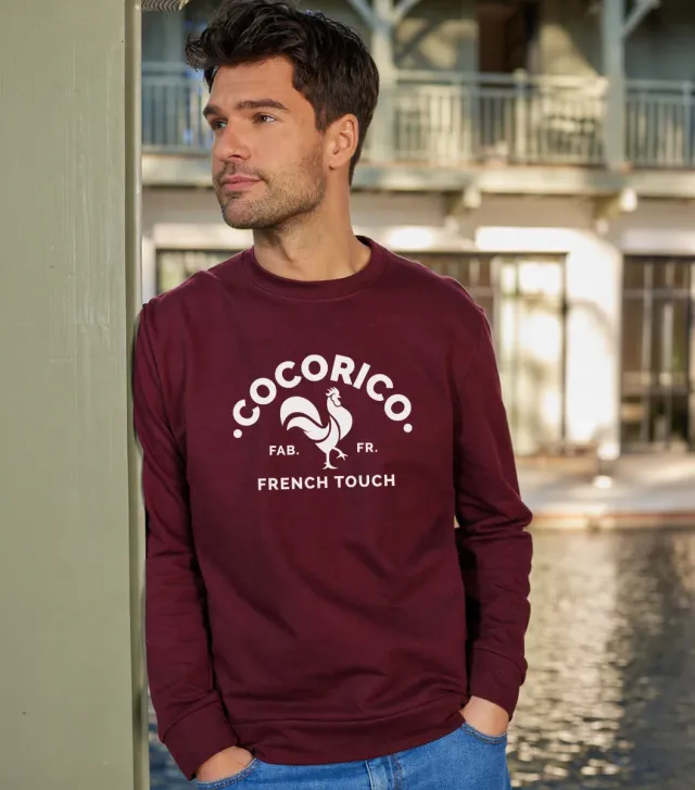 Cocorico Coq Français sweat homme bordeaux coton