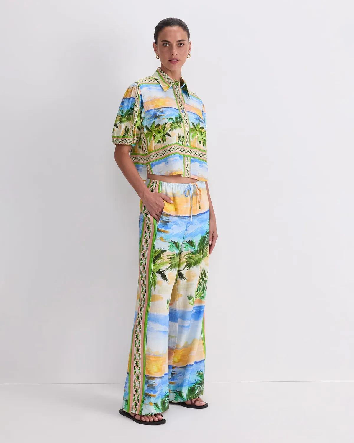 Sportscraft Sunset Palm blouse lin taille 8