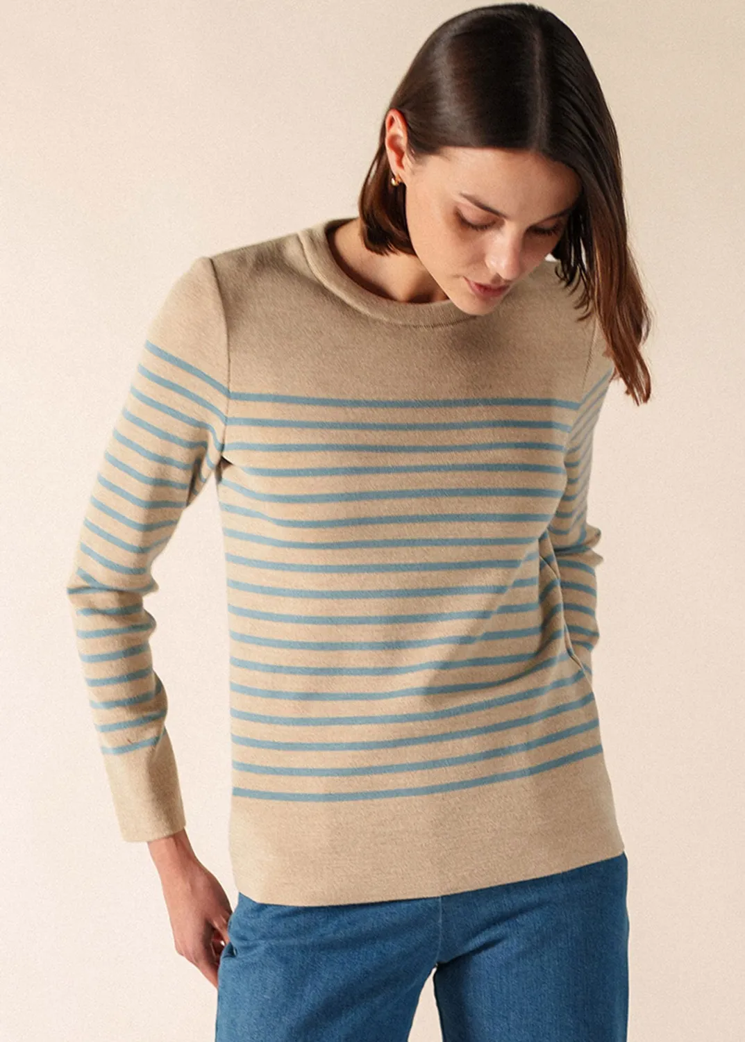 Saint James Brégançon pull marin beige céleste laine
