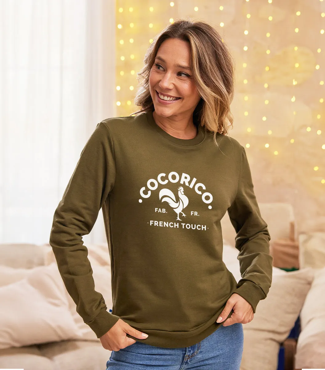 Cocorico Coq Français sweat femme kaki coton