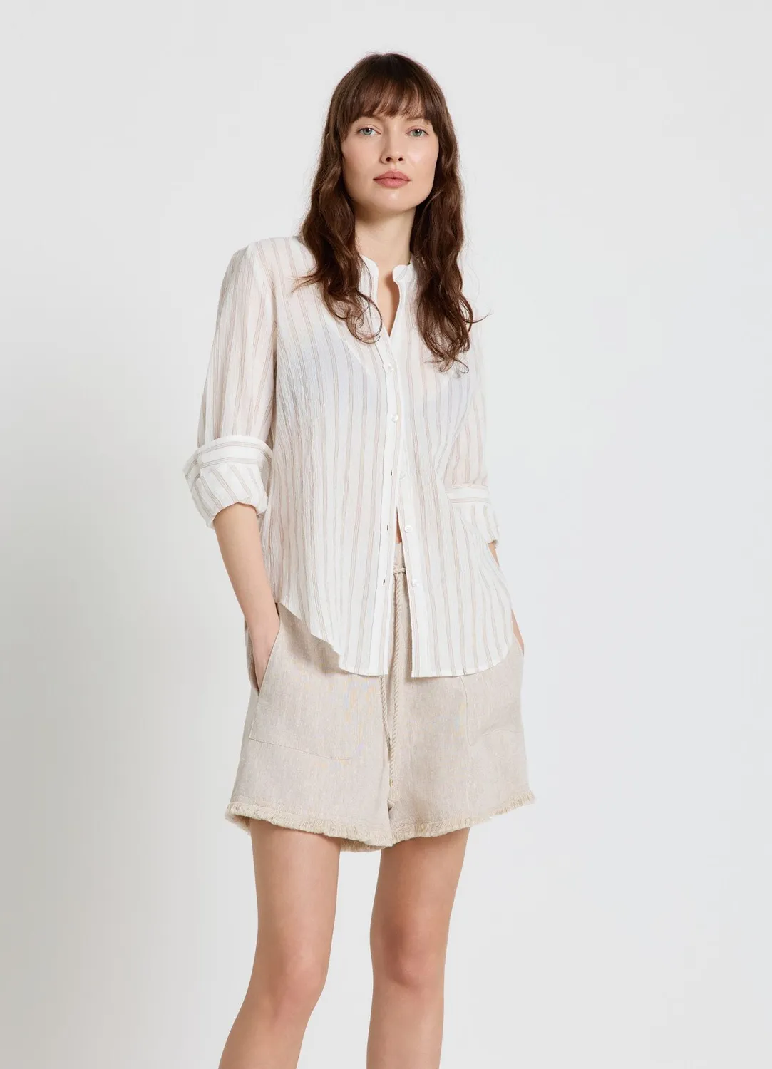 Calliope chemise rayée femme col coréen manches longues