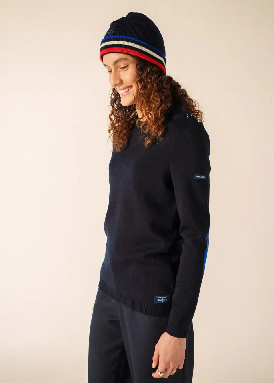Saint James Elysée bonnet tricolore marine laine
