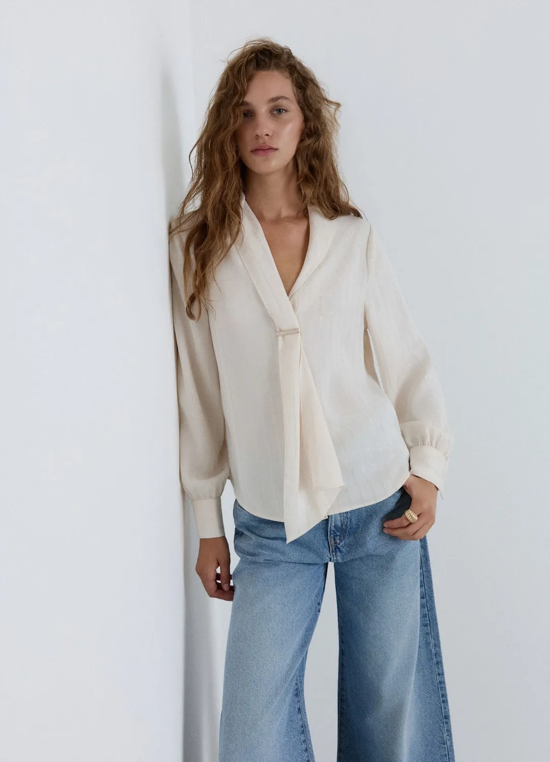 Calliope blouse rayée femme châle col V business