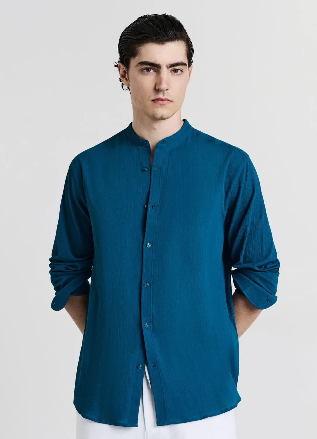 Calliope chemise col mao homme coton regular