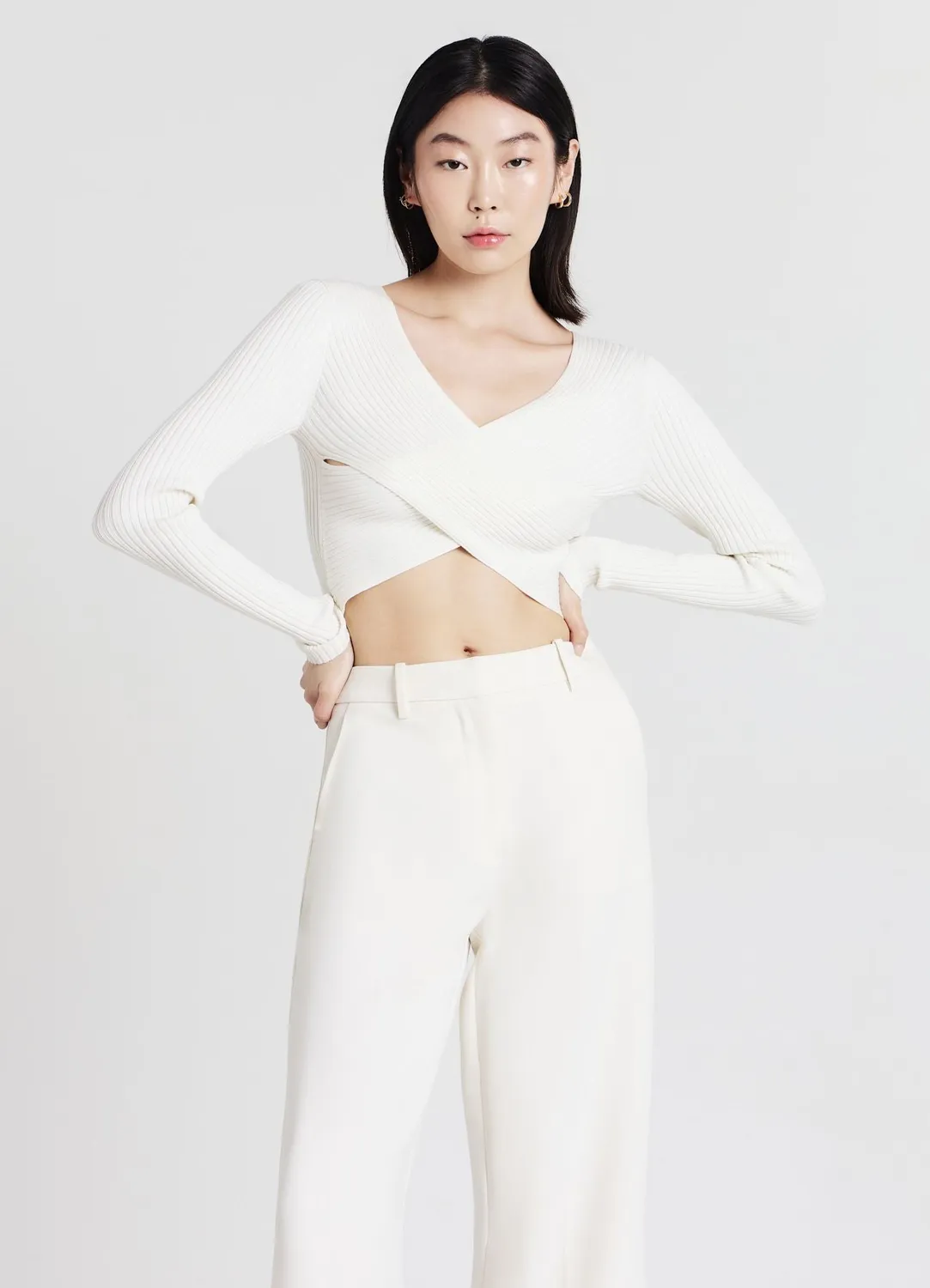 Calliope Maglia Incrociata top côtes femme S col V