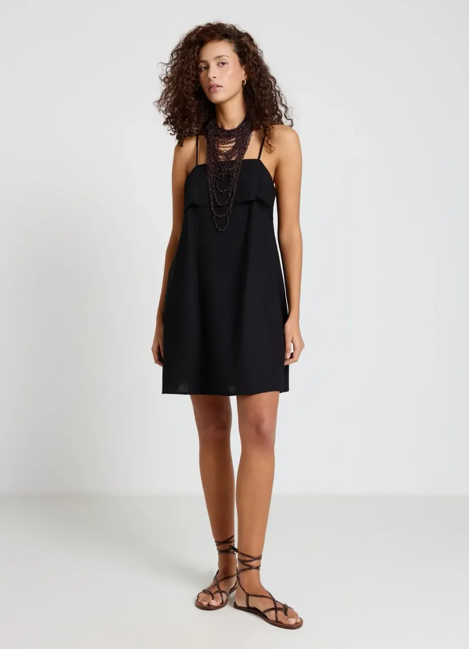 Calliope Robe mini évasée lin femme volant