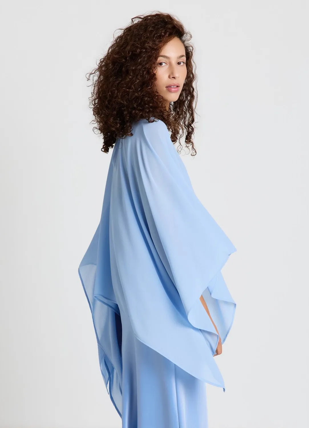 Calliope robe longue cape kimono col rond fente goutte