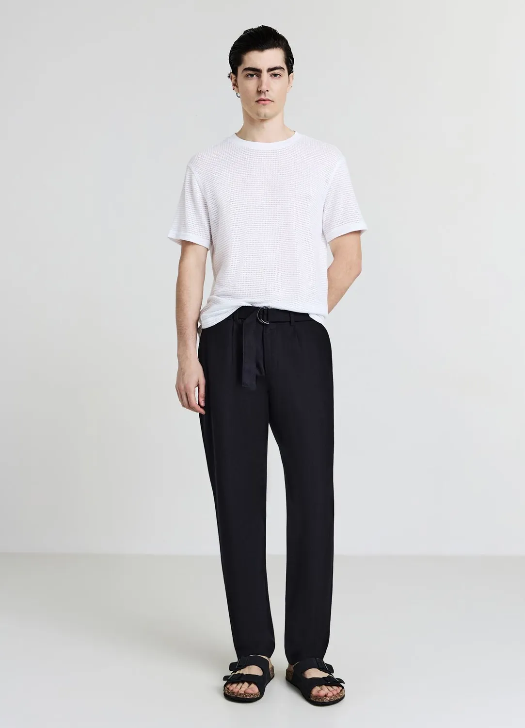 Calliope T-shirt homme travaillé col rond uni manches courtes