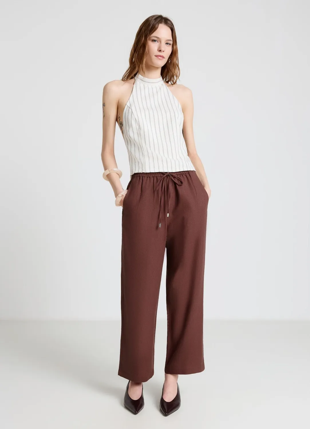 Calliope pantalon jogger lin femme taille haute