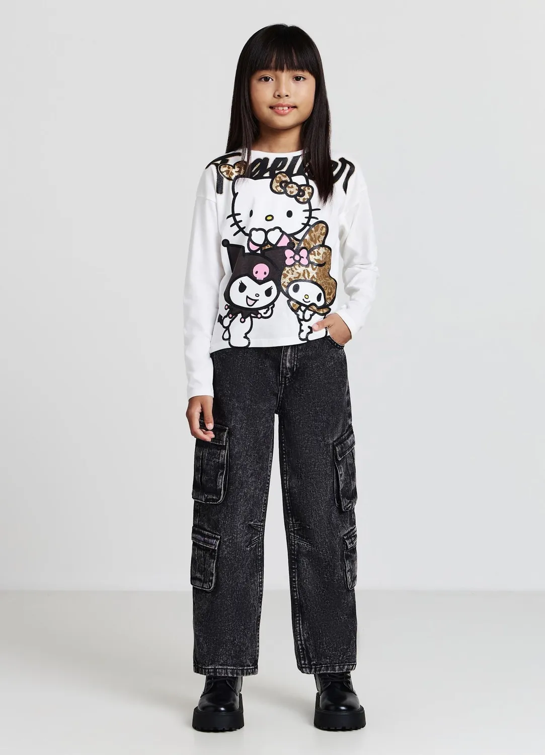 Calliope jean cargo acid wash fille coton