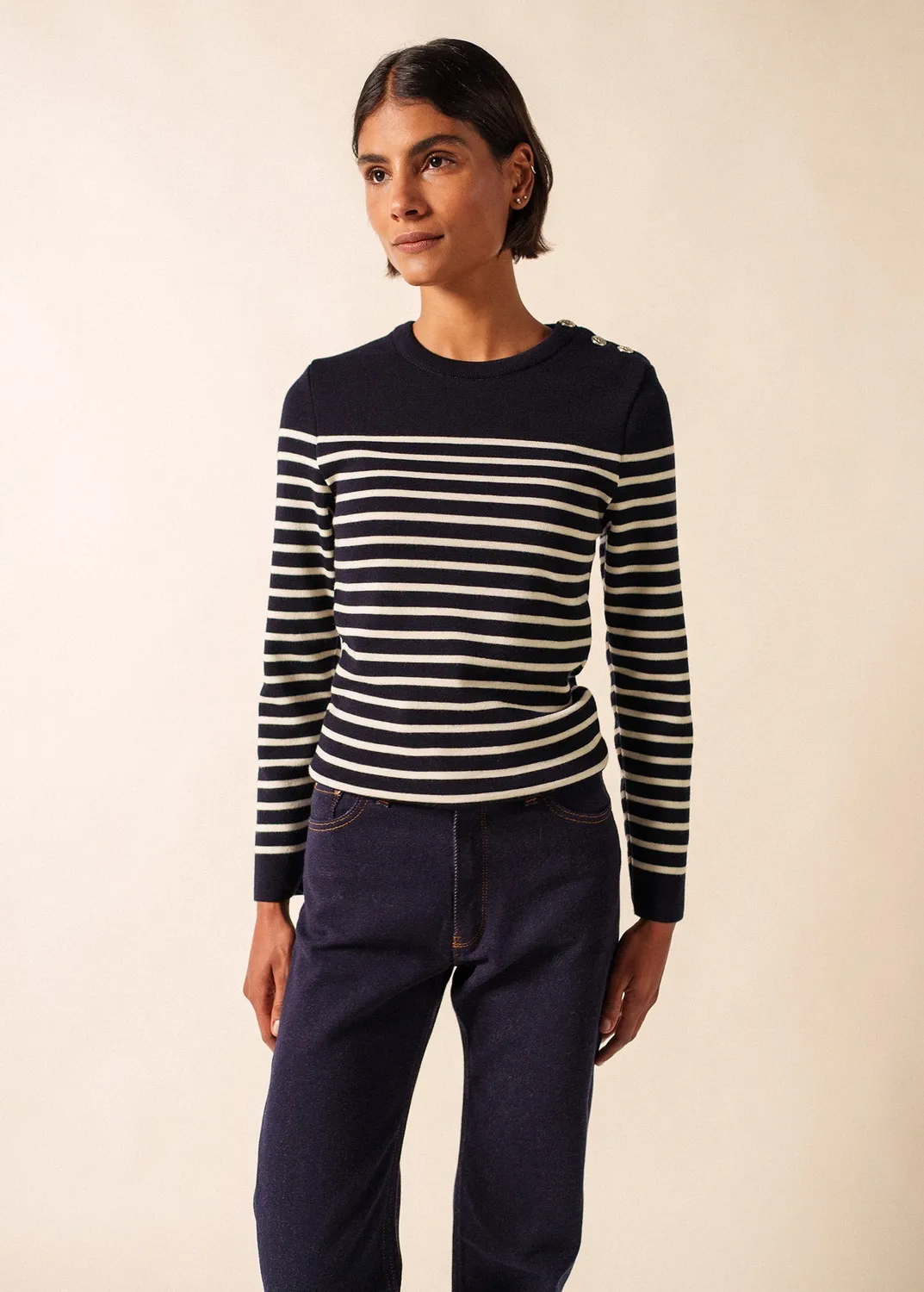 Saint James Marée pull marin navy écume 100% laine