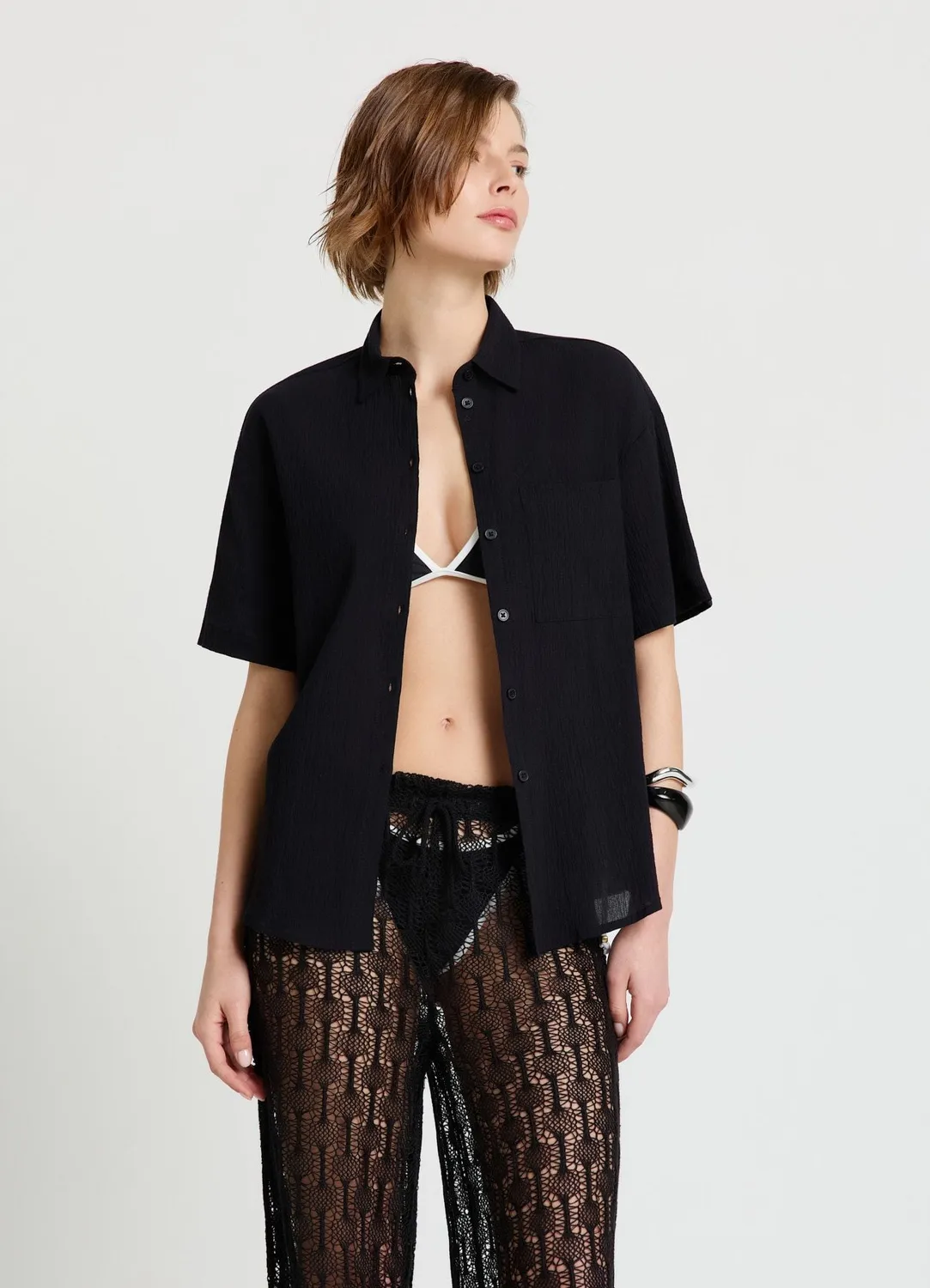 Calliope chemise effet crinkle manches courtes femme