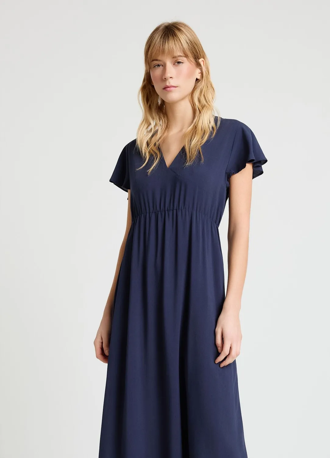 Calliope Atelier robe volants col V unie