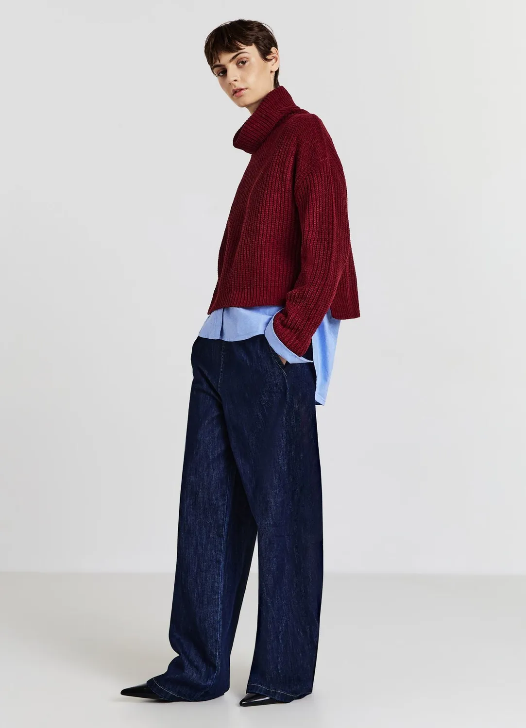 Calliope pull col roulé uni femme maille fine