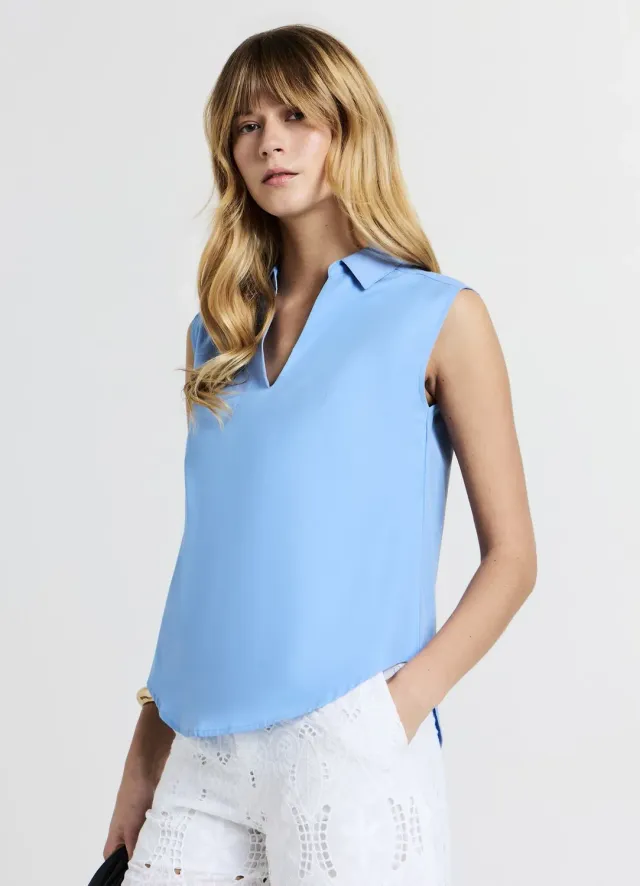 Calliope top femme col chemise sans manches coton